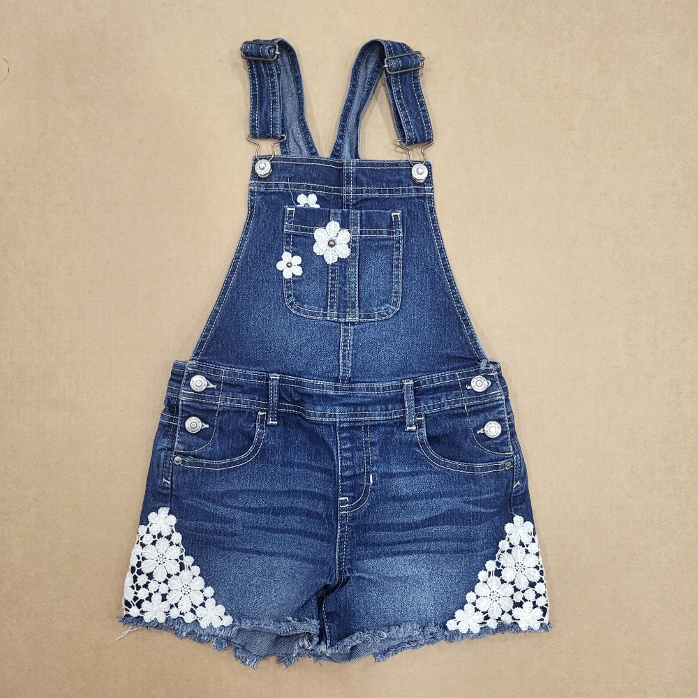 Jordache Denim Girls L 10-12 Overalls with White Lace Girly Grunch Boho Summer